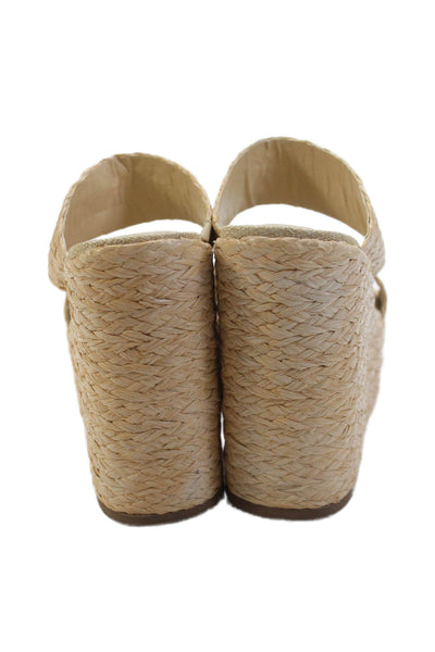 Kjaques St. Tropez Womens Capri Raffia Slide Sandals Solid Beige Size 6