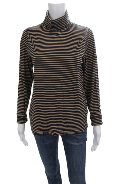 J Crew Women Basic Striped Cotton Turtleneck Long Sleeve Top Size L