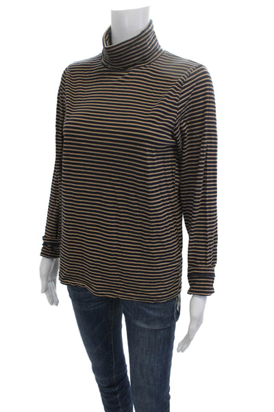 J Crew Women Basic Striped Cotton Turtleneck Long Sleeve Top Size L