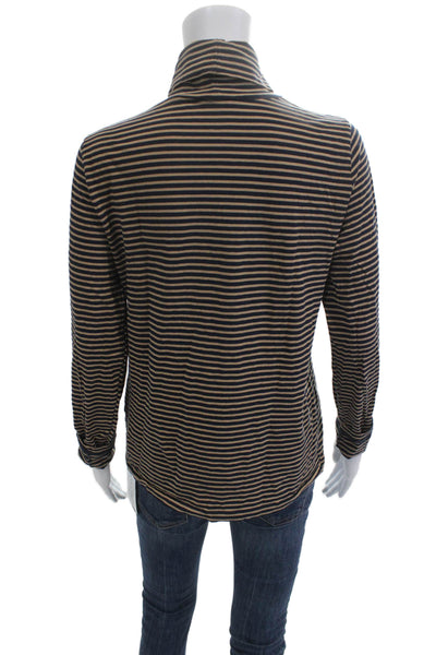 J Crew Women Basic Striped Cotton Turtleneck Long Sleeve Top Size L