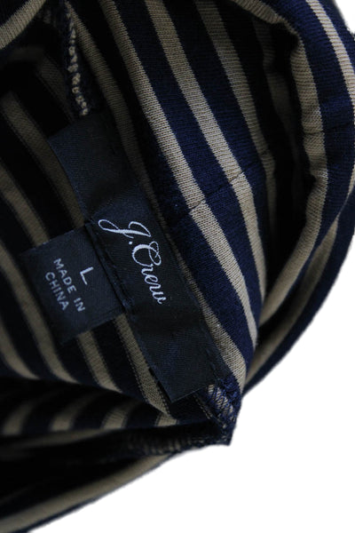 J Crew Women Basic Striped Cotton Turtleneck Long Sleeve Top Size L