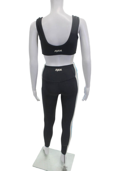 AYDA Women Ankle Leggings Black Striped 80% Nylon 20% Spandex Size XS