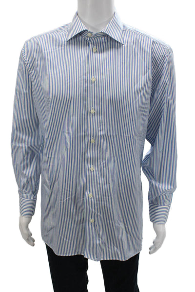 Eton Mens Spread Collar Dress Shirt Blue Striped Cotton Size 43