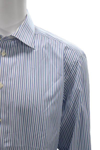 Eton Mens Spread Collar Dress Shirt Blue Striped Cotton Size 43