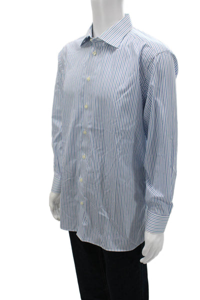 Eton Mens Spread Collar Dress Shirt Blue Striped Cotton Size 43