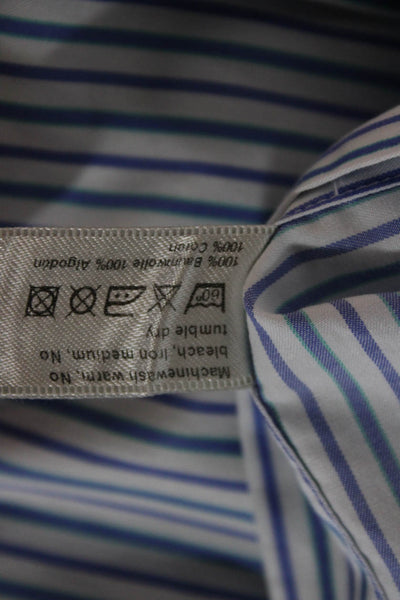 Eton Mens Spread Collar Dress Shirt Blue Striped Cotton Size 43