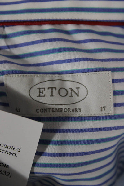 Eton Mens Spread Collar Dress Shirt Blue Striped Cotton Size 43