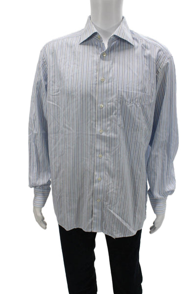 Eton Mens Light Blue Striped Cotton Point Collar Dress Shirt Longsleeve Size 43