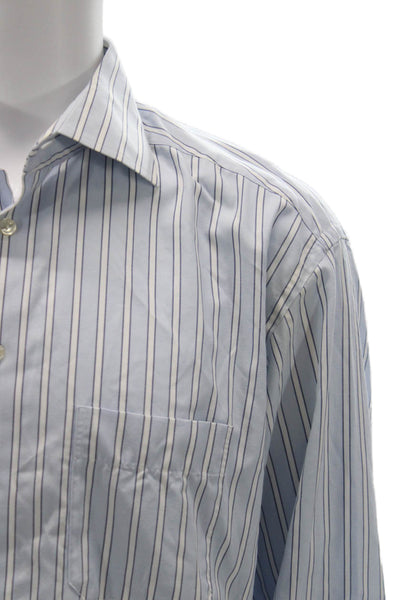 Eton Mens Light Blue Striped Cotton Point Collar Dress Shirt Longsleeve Size 43