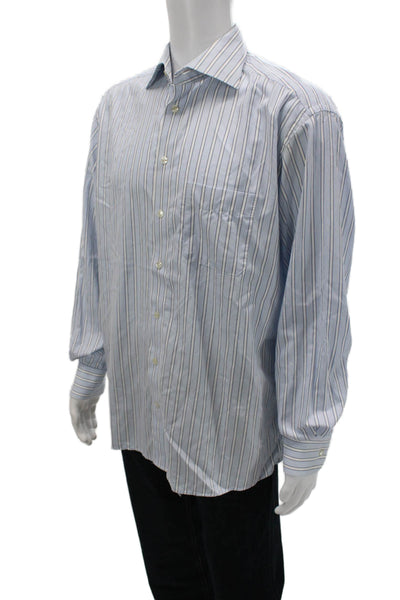 Eton Mens Light Blue Striped Cotton Point Collar Dress Shirt Longsleeve Size 43