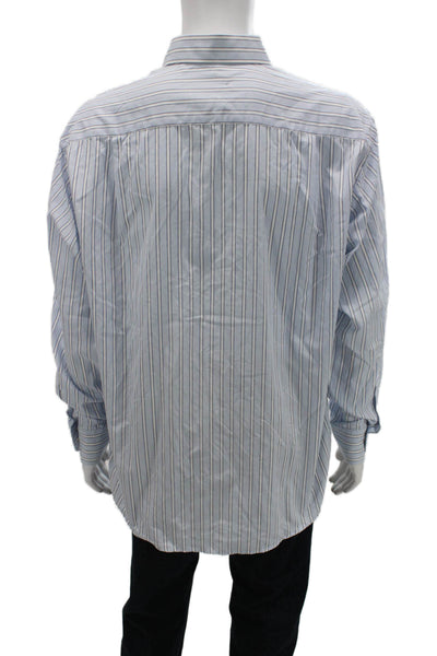 Eton Mens Light Blue Striped Cotton Point Collar Dress Shirt Longsleeve Size 43