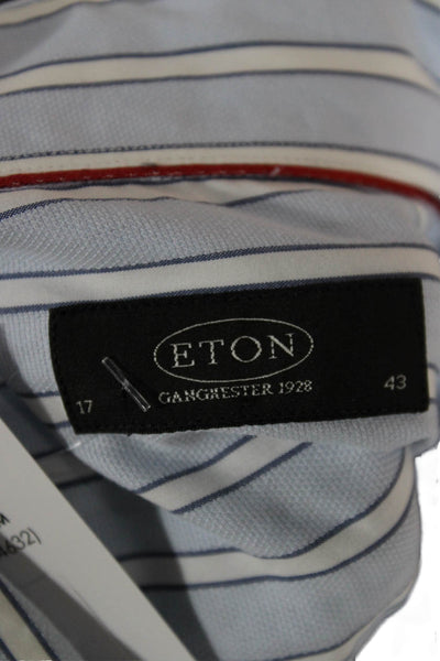 Eton Mens Light Blue Striped Cotton Point Collar Dress Shirt Longsleeve Size 43