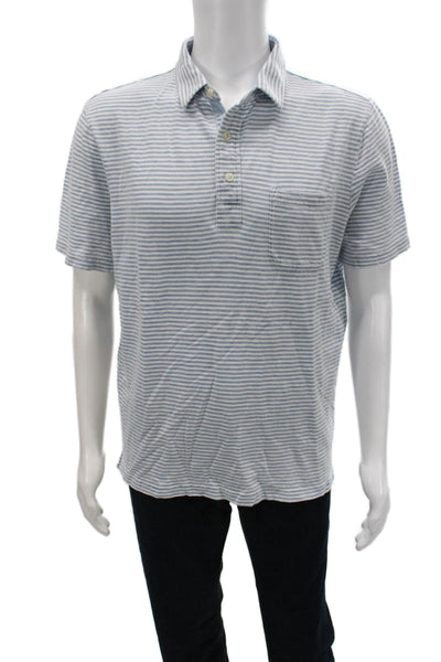 Faherty Mens Button-Down Short Sleeve Striped Light Blue Cotton Shirt Size L