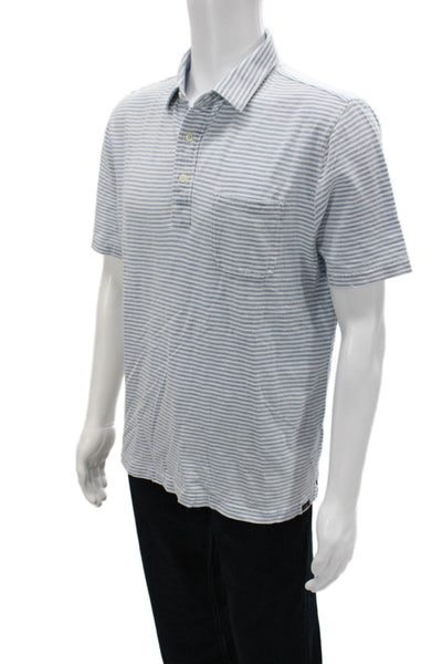 Faherty Mens Button-Down Short Sleeve Striped Light Blue Cotton Shirt Size L