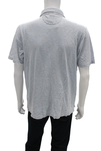 Faherty Mens Button-Down Short Sleeve Striped Light Blue Cotton Shirt Size L