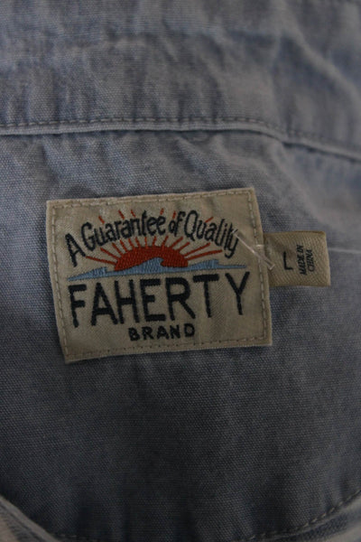 Faherty Mens Button-Down Short Sleeve Striped Light Blue Cotton Shirt Size L