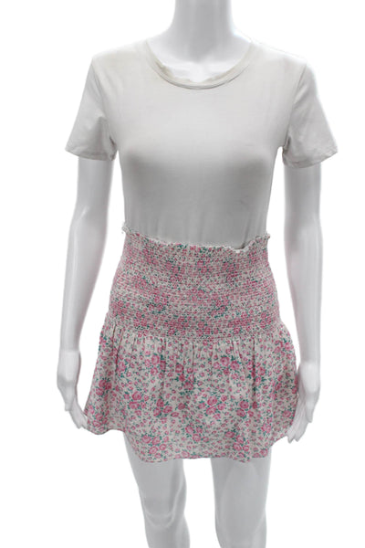 Love Shack Fancy Women Peasant Mini Silk Floral Skirt Pink Size XS