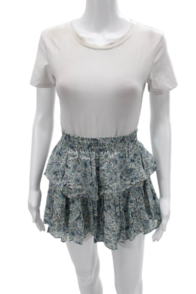Love Shack Fancy Women Peasant Mini Skirt Blue Floral Viscose Size XS