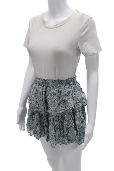 Love Shack Fancy Women Peasant Mini Skirt Blue Floral Viscose Size XS