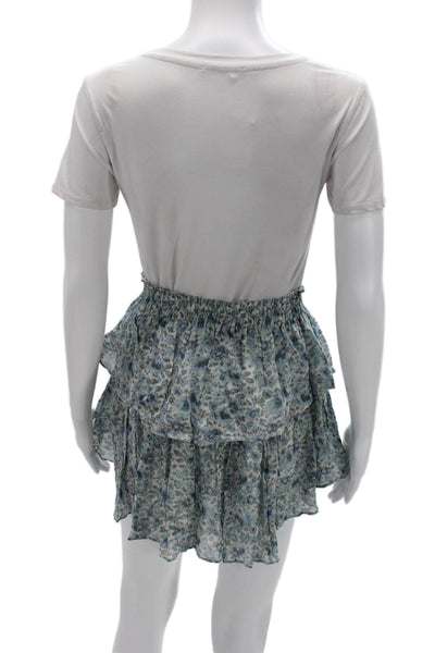 Love Shack Fancy Women Peasant Mini Skirt Blue Floral Viscose Size XS