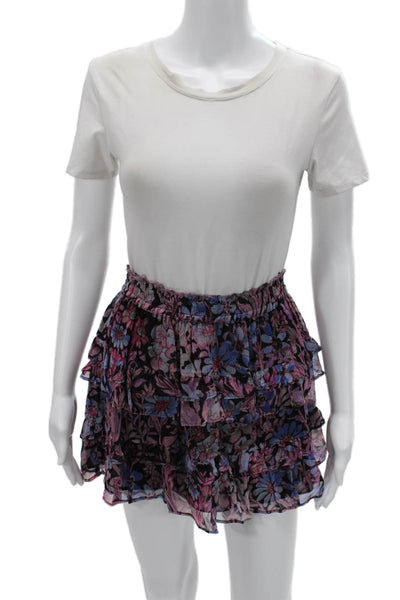 Love Shack Fancy Womens Mini Peasant Floral Viscose Skirt Black Short Size XS