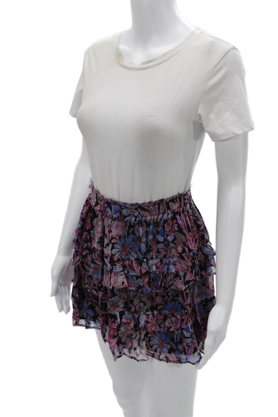 Love Shack Fancy Womens Mini Peasant Floral Viscose Skirt Black Short Size XS