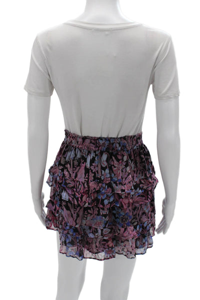 Love Shack Fancy Womens Mini Peasant Floral Viscose Skirt Black Short Size XS