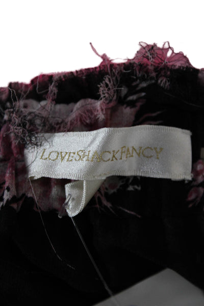 Love Shack Fancy Womens Peasant Mini Floral Silk Skirt Black Size XS
