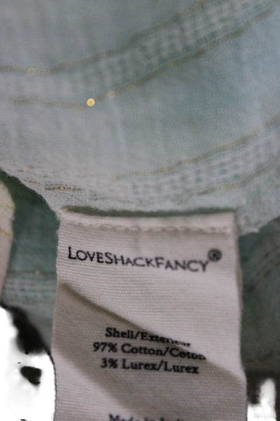Love Shack Fancy Women Light Blue Silk Striped Long Sleeve Short Dress Size XS