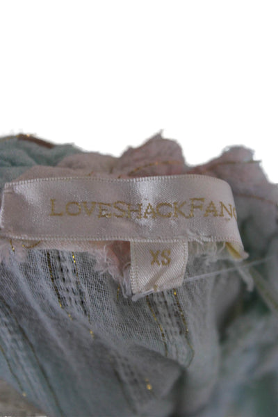 Love Shack Fancy Women Light Blue Silk Striped Long Sleeve Short Dress Size XS