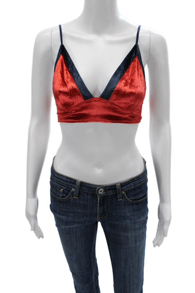 Fleur du Mal Womens basic Red V Neck Sleeveless Blouse polyester rayon Size S