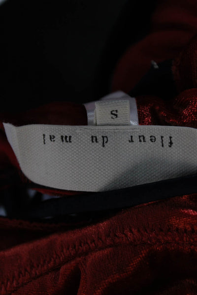 Fleur du Mal Womens basic Red V Neck Sleeveless Blouse polyester rayon Size S