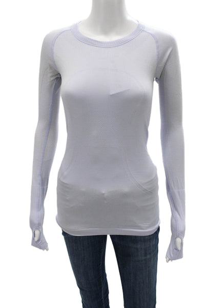 Lululemon Women Long Sleeve Crew Neck Top Light Blue Nylon Size 4