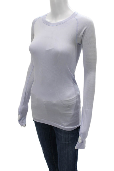 Lululemon Women Long Sleeve Crew Neck Top Light Blue Nylon Size 4