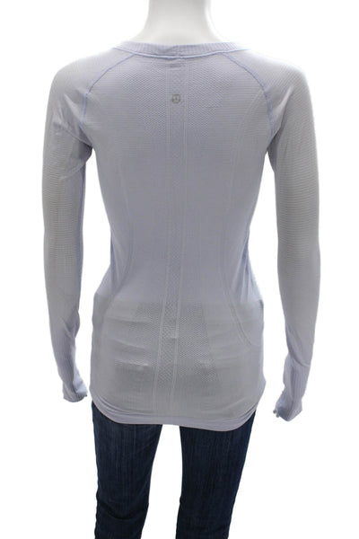 Lululemon Women Long Sleeve Crew Neck Top Light Blue Nylon Size 4