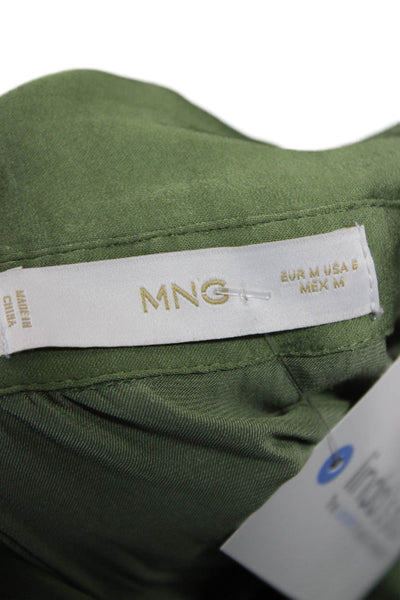 MNG Women Army Green Basic Collared Short Sleeve Button Up Blouse Size S