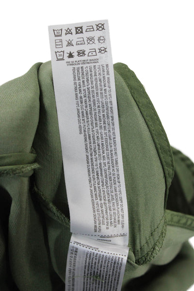 MNG Women Army Green Basic Collared Short Sleeve Button Up Blouse Size S