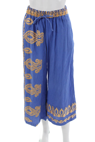 Nema Women Cropped Blue Geometric Drawstring Cotton Poly Pants Size M