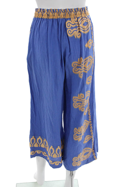 Nema Women Cropped Blue Geometric Drawstring Cotton Poly Pants Size M