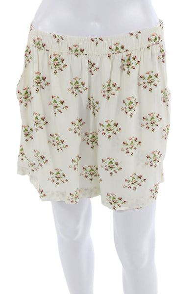 Kule Unisex Floral Rayon Drawstring Shorts White Size L