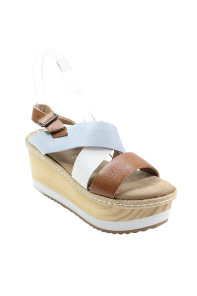 Five Worlds Womens Chunky Strap Wooden Sole Platform Sandals Beige Size 7