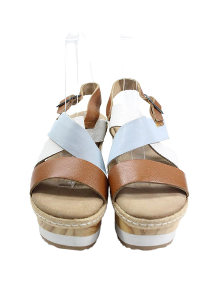 Five Worlds Womens Chunky Strap Wooden Sole Platform Sandals Beige Size 7