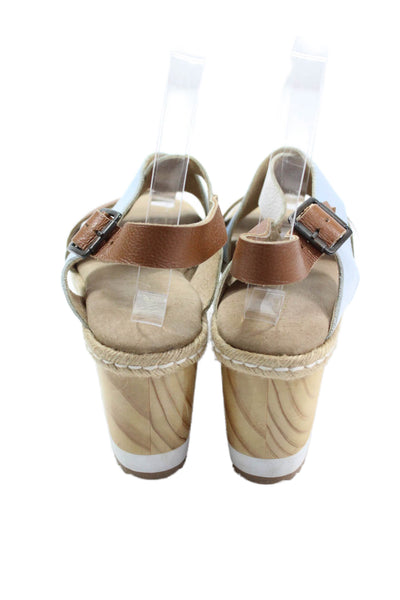 Five Worlds Womens Chunky Strap Wooden Sole Platform Sandals Beige Size 7