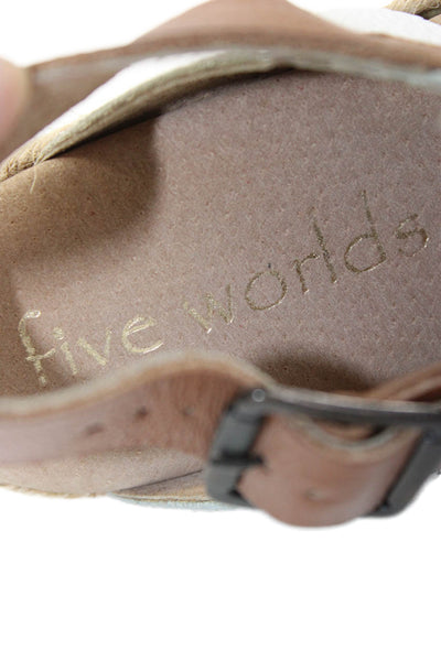 Five Worlds Womens Chunky Strap Wooden Sole Platform Sandals Beige Size 7