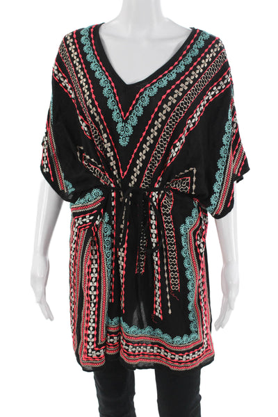 Nanette Lepore Women Sleeveless Boho Geometric V-Neck Rayon Tunic Black Size XS