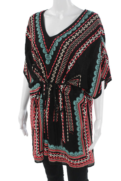 Nanette Lepore Women Sleeveless Boho Geometric V-Neck Rayon Tunic Black Size XS
