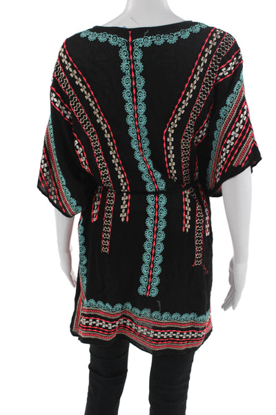 Nanette Lepore Women Sleeveless Boho Geometric V-Neck Rayon Tunic Black Size XS