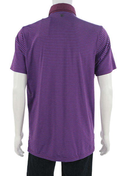 Greyson Mens Polo Button-Down Purple Striped Collared Short Sleeve Size M