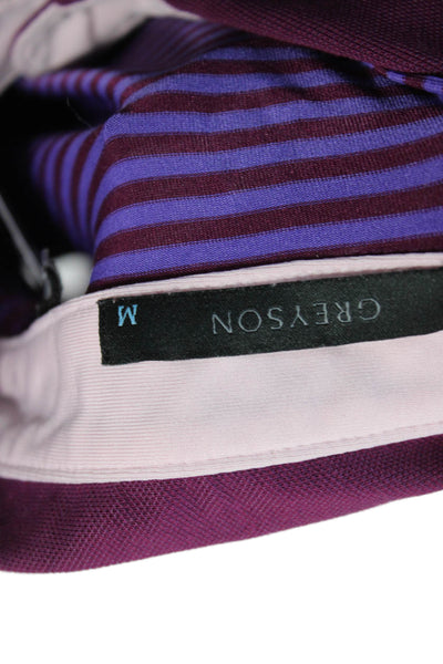 Greyson Mens Polo Button-Down Purple Striped Collared Short Sleeve Size M