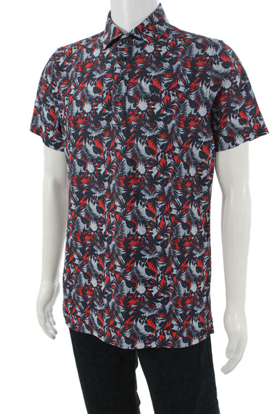 G/Fore Men Point Collar Short Sleeve Button Up Floral Shirt Dark Blue Size M